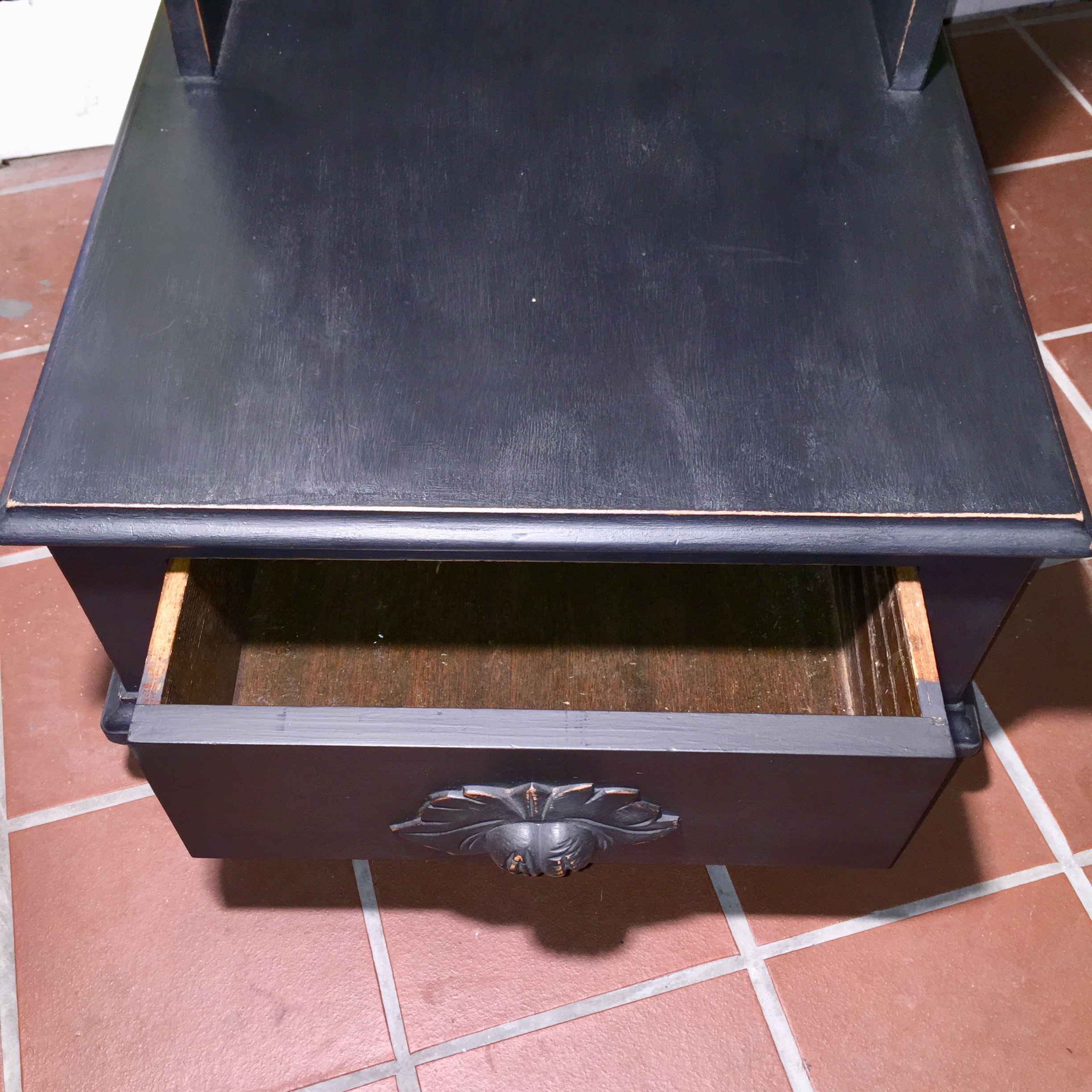 Black Painted 3 tier side table w/drawer